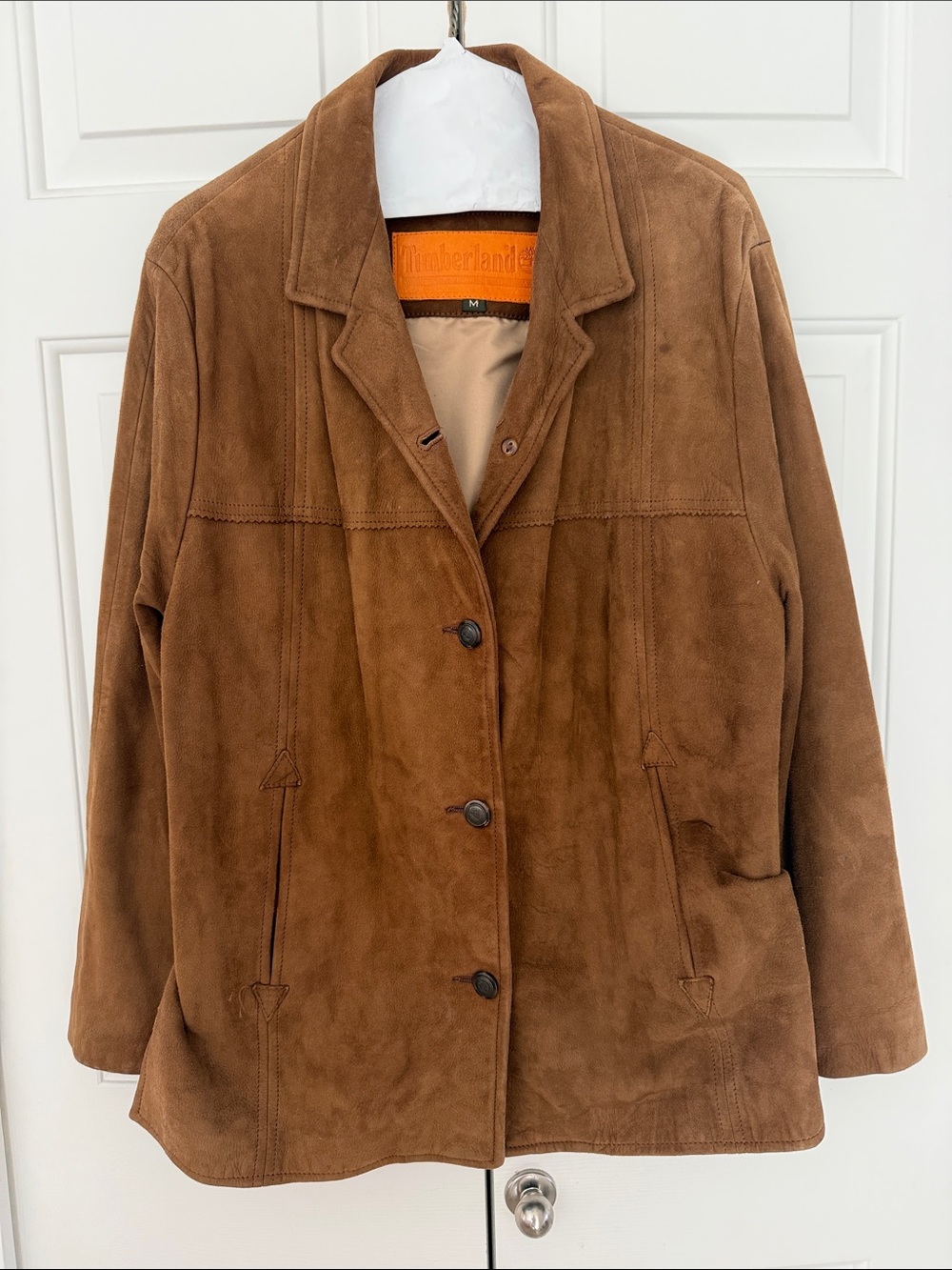 Timberland Chestnut Lambskin Leather Button Jacket